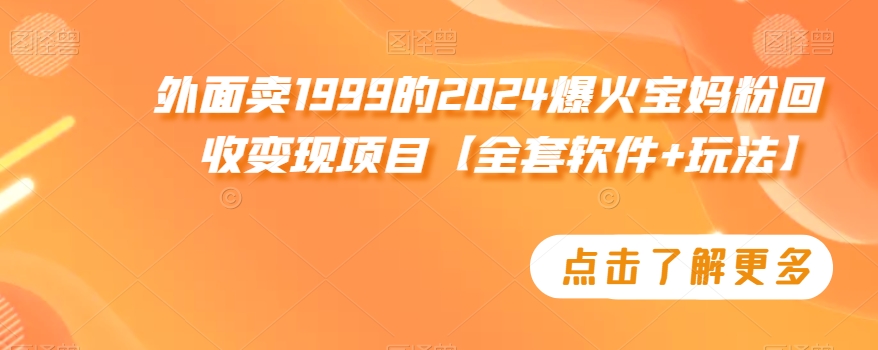 外面卖1999的2024爆火宝妈粉回收变现项目【全套软件+玩法】【揭秘】-16888副业资讯