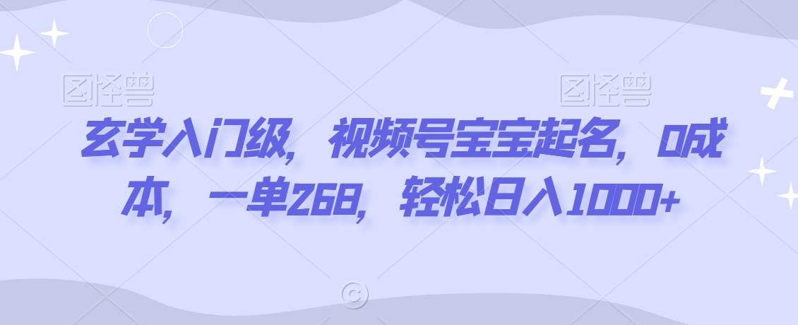 玄学入门级，视频号宝宝起名，0成本，一单268，轻松日入1000+【揭秘】-16888副业资讯