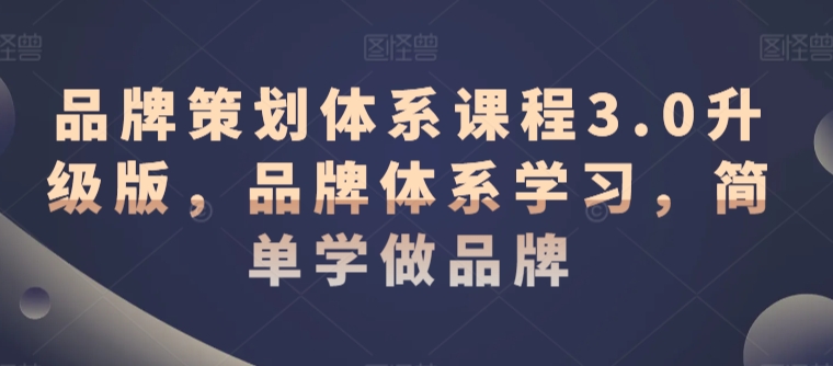 品牌策划体系课程3.0升级版，品牌体系学习，简单学做品牌-16888副业资讯