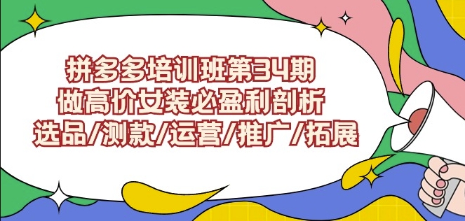 拼多多培训班第34期：做高价女装必盈利剖析选品/测款/运营/推广/拓展-16888副业资讯