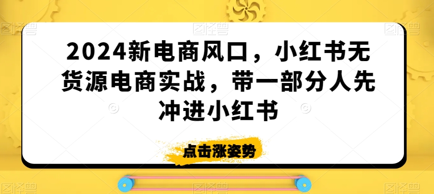 2024新电商风口，小红书无货源电商实战，带一部分人先冲进小红书-16888副业资讯