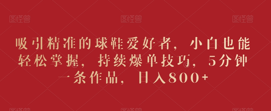 吸引精准的球鞋爱好者，小白也能轻松掌握，持续爆单技巧，5分钟一条作品，日入800+【揭秘】-16888副业资讯