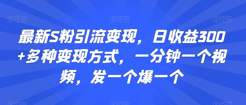 最新S粉引流变现，日收益300+多种变现方式，一分钟一个视频，发一个爆一个【揭秘】-16888副业资讯