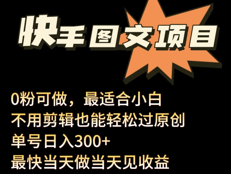 24年最新快手图文带货项目，零粉可做，不用剪辑轻松过原创单号轻松日入300+【揭秘】-16888副业资讯