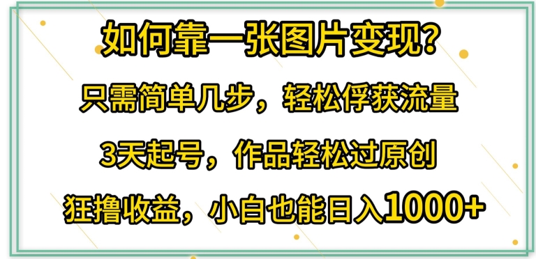 如何靠一张图片变现?只需简单几步，轻松俘获流量，3天起号，作品轻松过原创【揭秘】-16888副业资讯