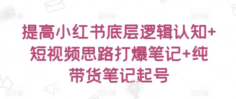 提高小红书底层逻辑认知+短视频思路打爆笔记+纯带货笔记起号-16888副业资讯