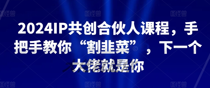 2024IP共创合伙人课程，手把手教你“割韭菜”，下一个大佬就是你-16888副业资讯