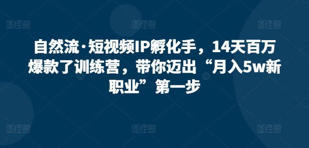 自然流·短视频IP孵化手，14天百万爆款了训练营，带你迈出“月入5w新职业”第一步-16888副业资讯