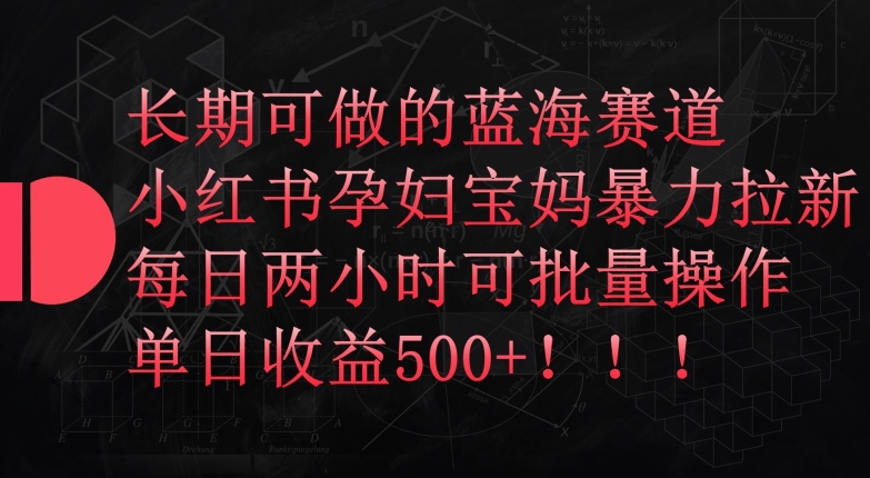长期可做的蓝海赛道，小红书孕妇宝妈暴力拉新玩法，每日两小时可批量操作，单日收益500+【揭秘】-16888副业资讯