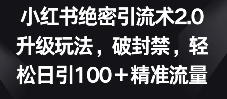 小红书绝密引流术2.0升级玩法，破封禁，轻松日引100+精准流量【揭秘】-16888副业资讯