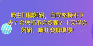 博主口播剪辑，自学坚持不下去？会剪辑不会变现？十天学会剪辑，疯狂变现收钱!-16888副业资讯