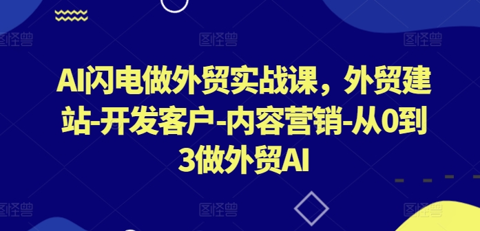 AI闪电做外贸实战课，​外贸建站-开发客户-内容营销-从0到3做外贸AI-16888副业资讯