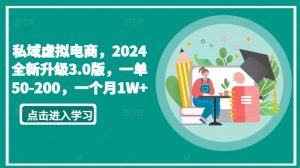 私域虚拟电商，2024全新升级3.0版，一单50-200，一个月1W+【揭秘】-16888副业资讯