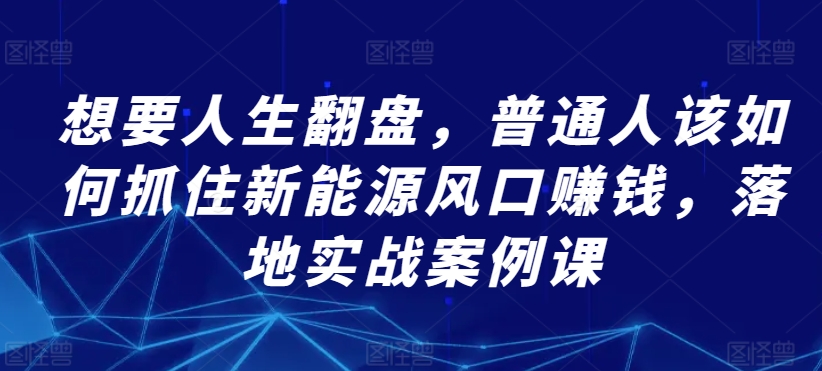 想要人生翻盘，普通人该如何抓住新能源风口赚钱，落地实战案例课-16888副业资讯