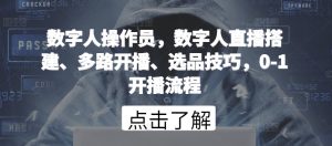 数字人操作员,数字人直播搭建、多路开播、选品技巧,0-1开播流程-16888副业资讯