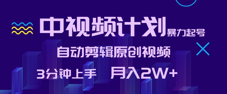 中视频计划暴力起号，自动剪辑原创视频，3分钟上手，月入2W+【揭秘】-16888副业资讯