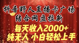 每天收入2000+，抖音野人直播卡广场，结合网盘拉新，纯无人，小白轻松上手【揭秘】-16888副业资讯