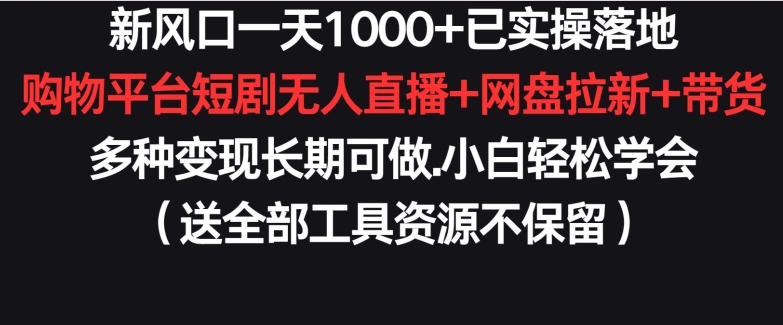 新风口一天1000+已实操落地购物平台短剧无人直播+网盘拉新+带货多种变现长期可做【揭秘】-16888副业资讯