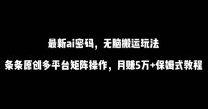 最新ai流量密码,傻瓜式搬运玩法,条条原创,多平台矩阵操作,月赚5万+保姆式教程【揭秘】-16888副业资讯