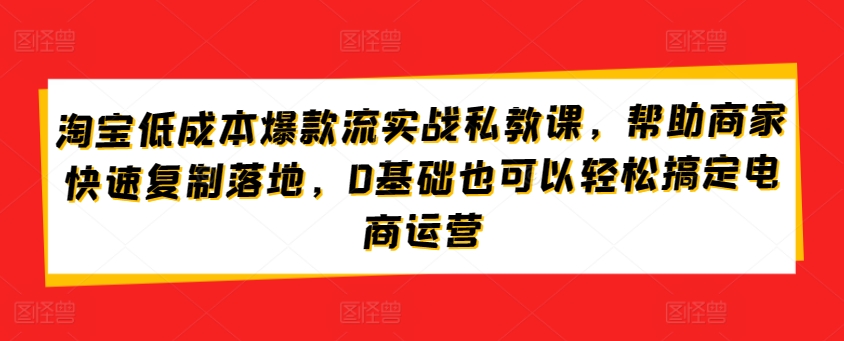 淘宝低成本爆款流实战私教课，帮助商家快速复制落地，0基础也可以轻松搞定电商运营-16888副业资讯