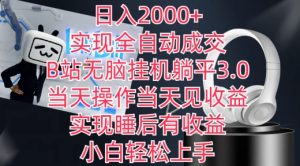 日入2000+，实现全自动成交，B站无脑挂机躺平3.0，当天操作当天见收益，实现睡后有收益【揭秘】-16888副业资讯