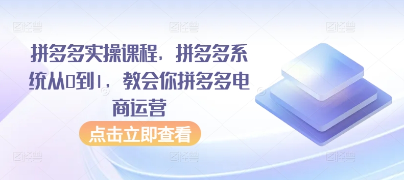 拼多多实操课程，拼多多系统从0到1，教会你拼多多电商运营-16888副业资讯