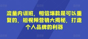 流量内训班，相信爆款是可以重复的，短视频营销大揭秘，打造个人品牌的利器-16888副业资讯