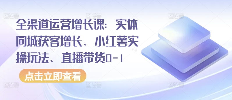 全渠道运营增长课：实体同城获客增长、小红薯实操玩法、直播带货0-1-16888副业资讯
