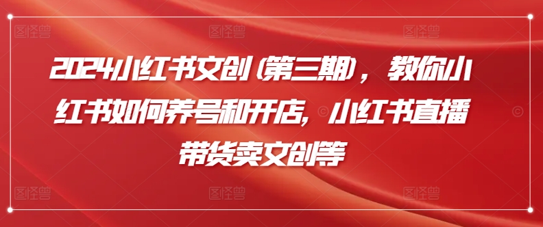 2024小红书文创(第三期)，教你小红书如何养号和开店，小红书直播带货卖文创等-16888副业资讯