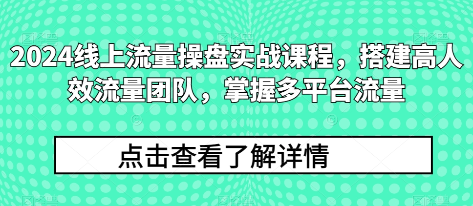 2024线上流量操盘实战课程，搭建高人效流量团队，掌握多平台流量-16888副业资讯