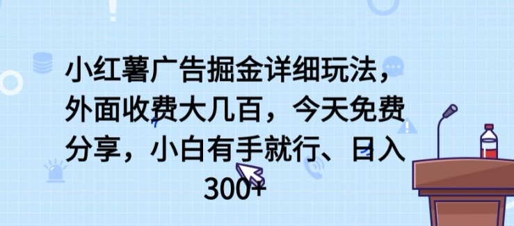 小红薯广告掘金详细玩法，外面收费大几百，小白有手就行，日入300+【揭秘】-16888副业资讯