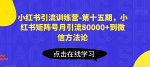 小红书引流训练营-第十五期，小红书矩阵号月引流80000+到微信方法论-16888副业资讯