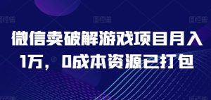 微信卖破解游戏项目月入1万,0成本资源已打包【揭秘】-16888副业资讯