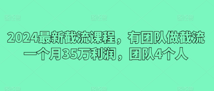 2024最新截流课程，有团队做截流一个月35万利润，团队4个人-16888副业资讯
