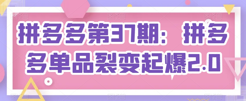 拼多多第37期：拼多多单品裂变起爆2.0-16888副业资讯