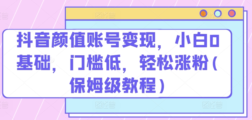 抖音颜值账号变现，小白0基础，门槛低，​轻松涨粉(保姆级教程)【揭秘】-16888副业资讯