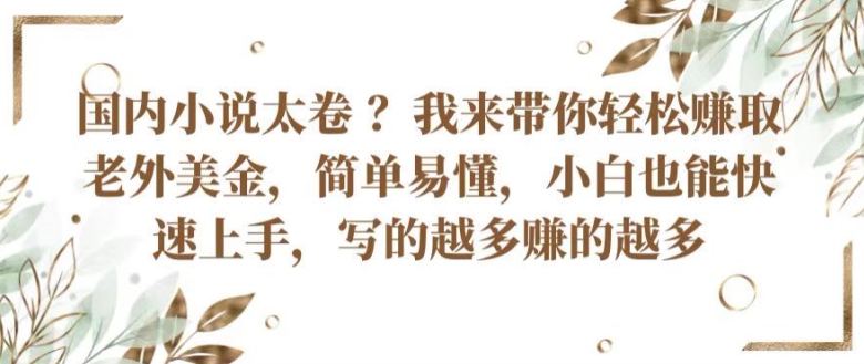国内小说太卷 ?带你轻松赚取老外美金，简单易懂，小白也能快速上手，写的越多赚的越多【揭秘】-16888副业资讯