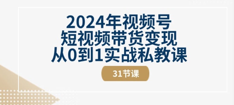2024年视频号短视频带货变现从0到1实战私教课(31节视频课)-16888副业资讯