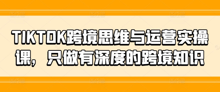 TIKTOK跨境思维与运营实操课，只做有深度的跨境知识-16888副业资讯