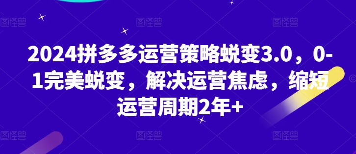 2024拼多多运营策略蜕变3.0，0-1完美蜕变，解决运营焦虑，缩短运营周期2年+-16888副业资讯