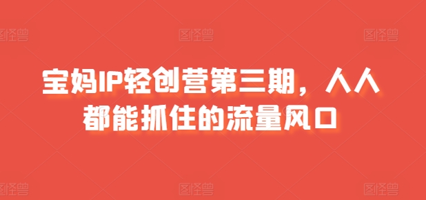 宝妈IP轻创营第三期，人人都能抓住的流量风口-16888副业资讯