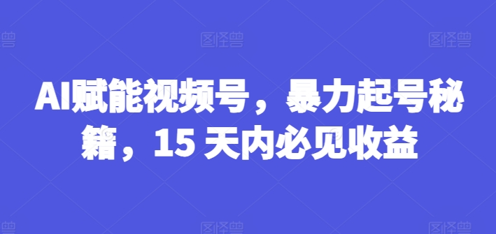 AI赋能视频号，暴力起号秘籍，15 天内必见收益【揭秘】-16888副业资讯