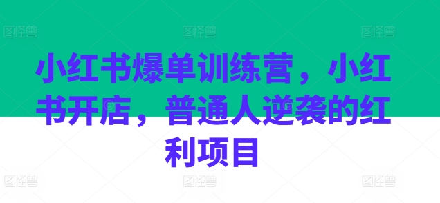 小红书爆单训练营，小红书开店，普通人逆袭的红利项目-16888副业资讯