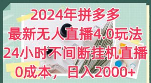 2024年拼多多最新无人直播4.0玩法,24小时不间断挂机直播,0成本,日入2k【揭秘】-16888副业资讯
