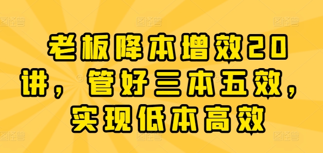 老板降本增效20讲，管好三本五效，实现低本高效-16888副业资讯