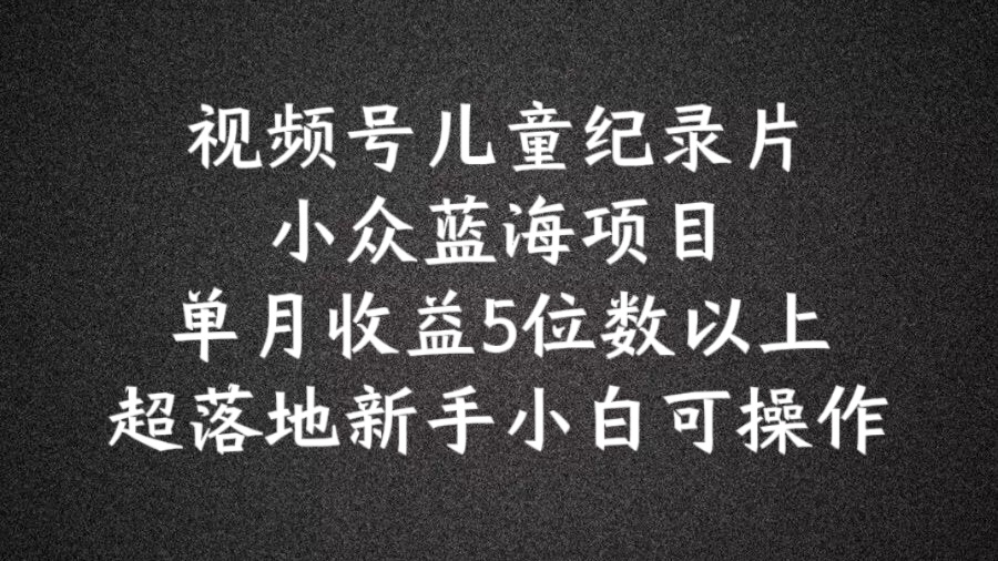 2024蓝海项目视频号儿童纪录片科普，单月收益5位数以上，新手小白可操作【揭秘】-16888副业资讯
