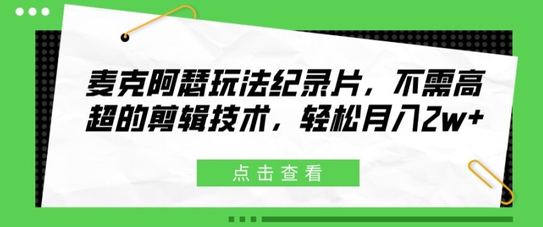 麦克阿瑟玩法纪录片，不需高超的剪辑技术，轻松月入2w+【揭秘】-16888副业资讯