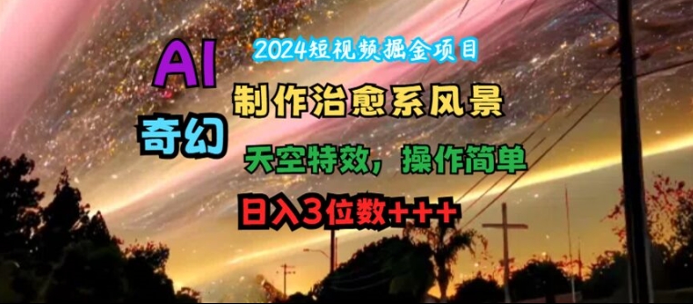 2024短视频掘金项目，AI制作治愈系风景，奇幻天空特效，操作简单，日入3位数【揭秘】-16888副业资讯