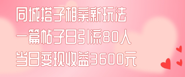 同城搭子相亲新玩法一篇帖子引流80人当日变现3600元(项目教程+实操教程)【揭秘】-16888副业资讯