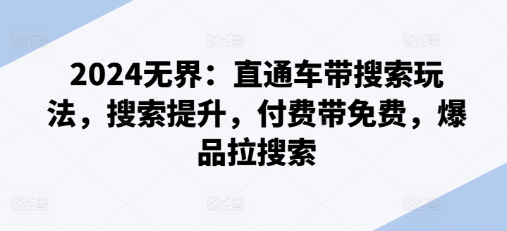 2024无界：直通车带搜索玩法，搜索提升，付费带免费，爆品拉搜索-16888副业资讯